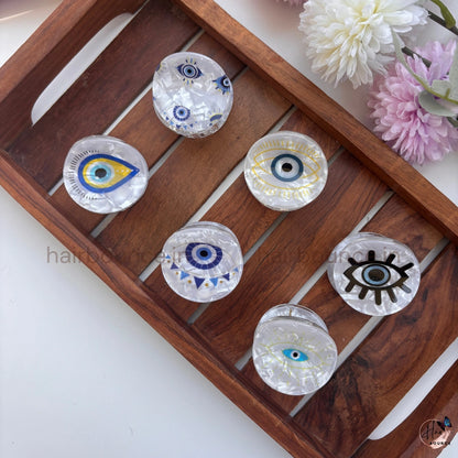 Evil Eye Marble Round Hair Claw – Medium