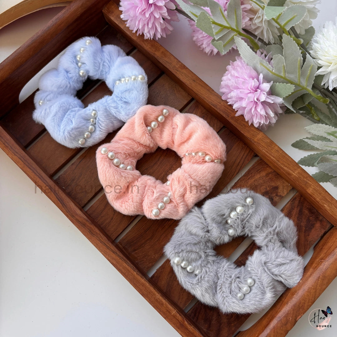 Luxury Pearl Fur Scrunchie