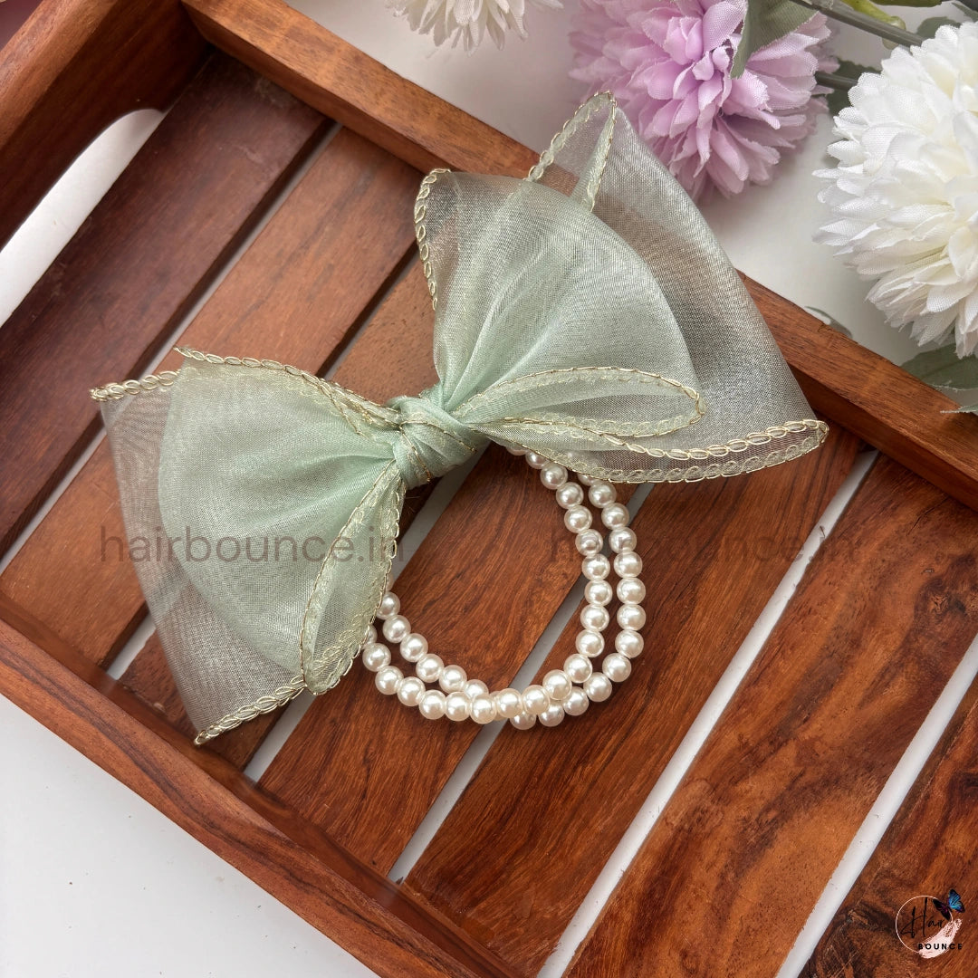 Pearl Ribbon Organza Hair Tie