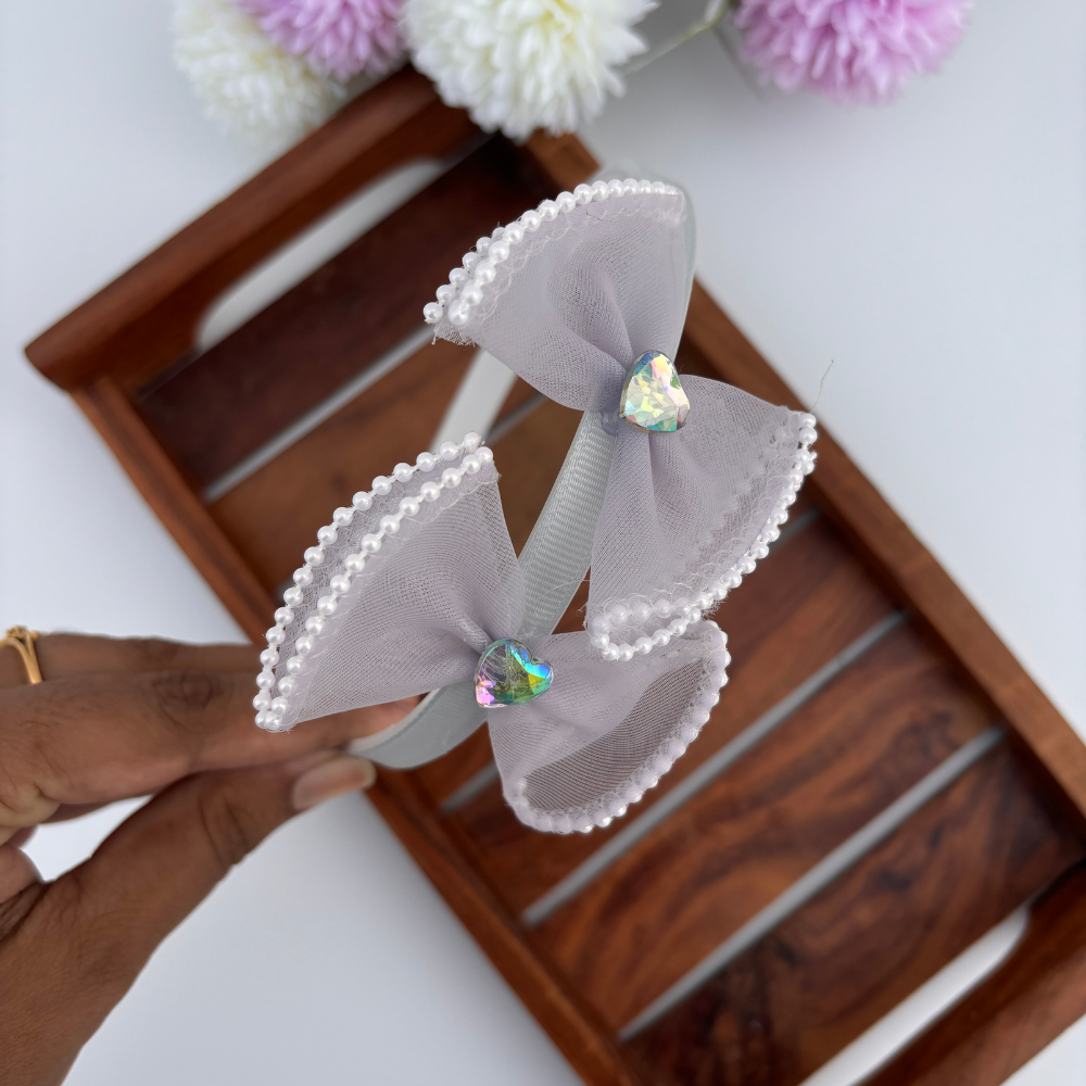 Pearl Trim Heart Bow Headband