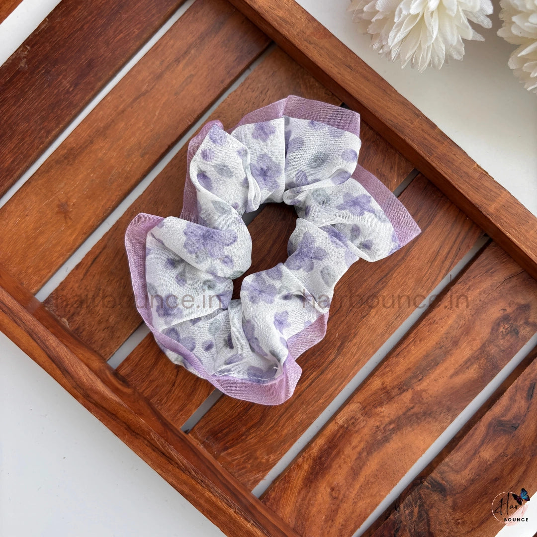 Floral Sheer Edge Scrunchie Hair Tie