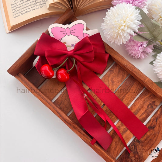 Cherry Charm Satin Bow Clip