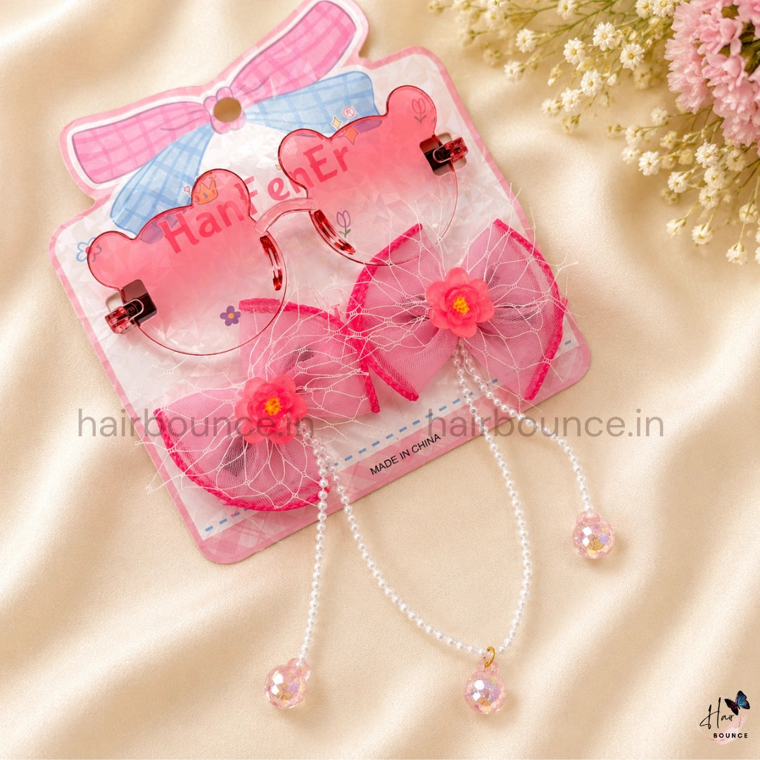 Princess Kids Sunglasses & Bow Hair Clip Gift Set - Sunglasses with Matching Hair Bows