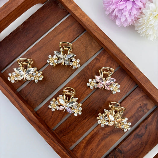 Premium Metal  Butterfly Flower Hair Claw - Medium