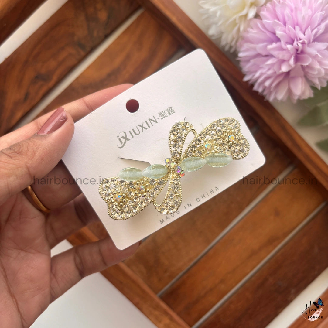 Golden Flutter Butterfly Crystal Center Clip