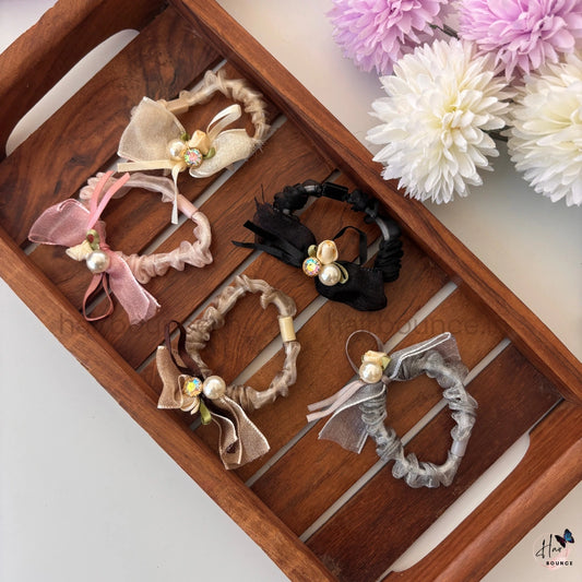Pearl Charm Ribbon Organza Scrunchie
