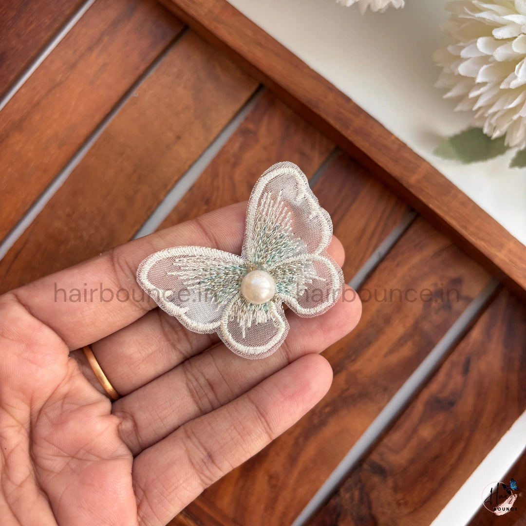 Elegant Embroidered Butterfly Hair Clip with Pearl