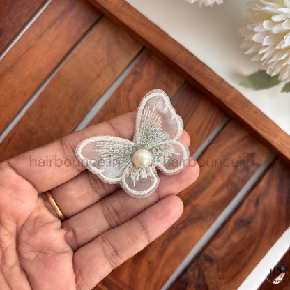 Elegant Embroidered Butterfly Hair Clip with Pearl