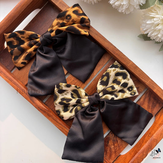 Leopard Print Satin Bow Hair Clip