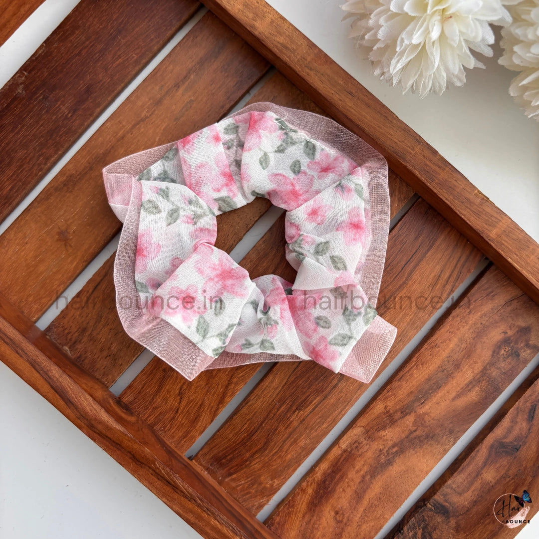 Floral Sheer Edge Scrunchie Hair Tie