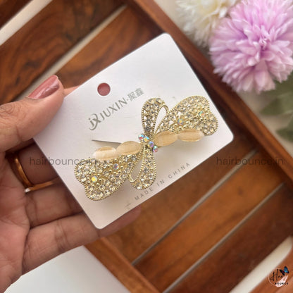 Golden Flutter Butterfly Crystal Center Clip