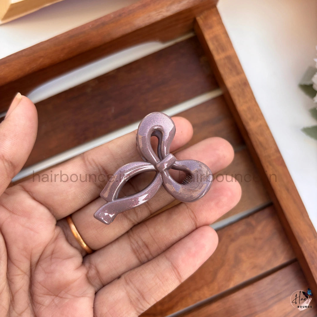 Bow Hair Claw Clips – Cute Glossy Ribbon Clutch Clips for Women & Girls / Small