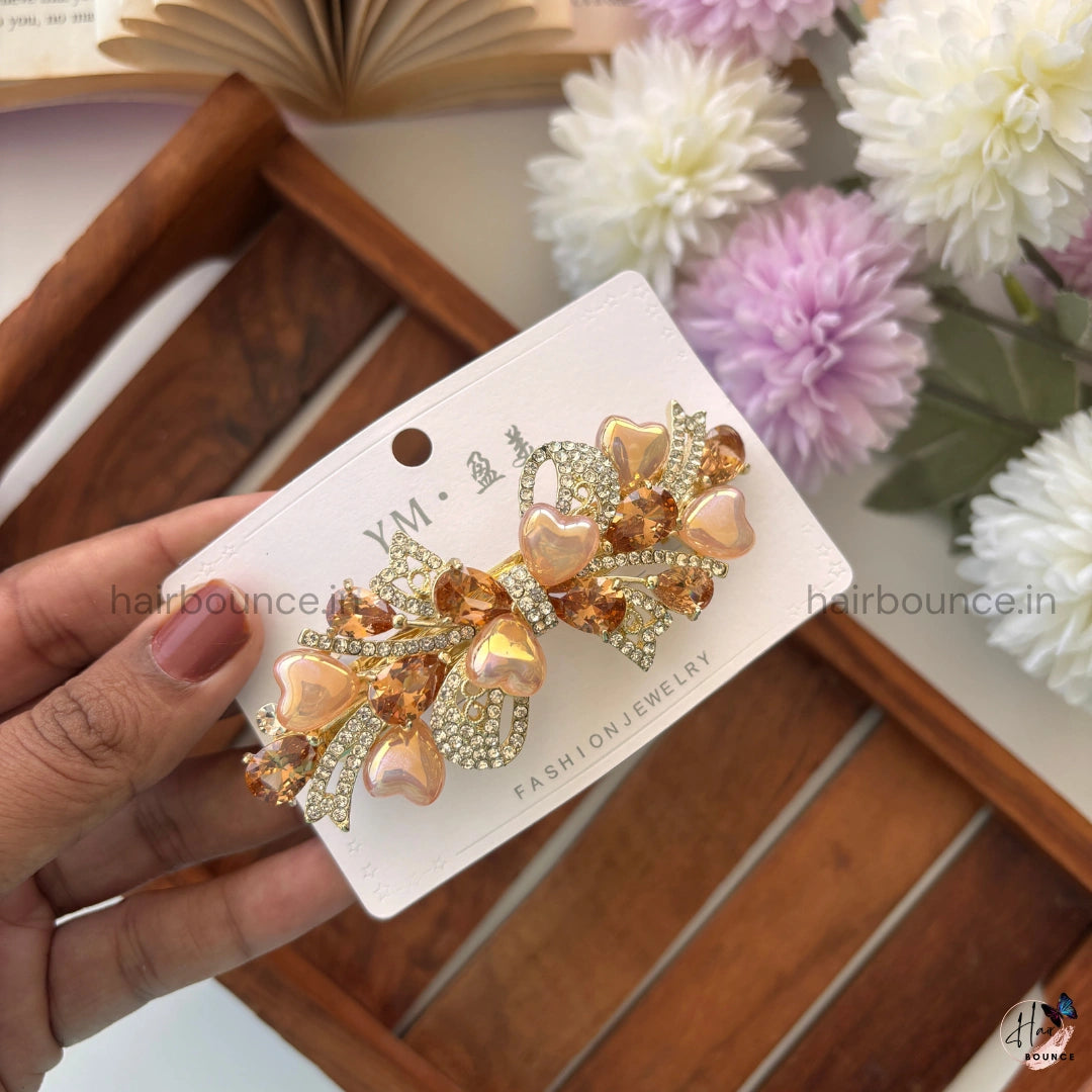 Garden Heart Bloom Crystal Bar Clip