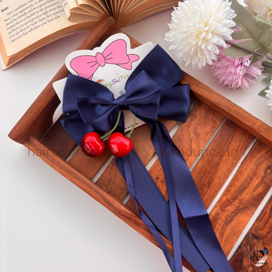 Cherry Charm Satin Bow Clip