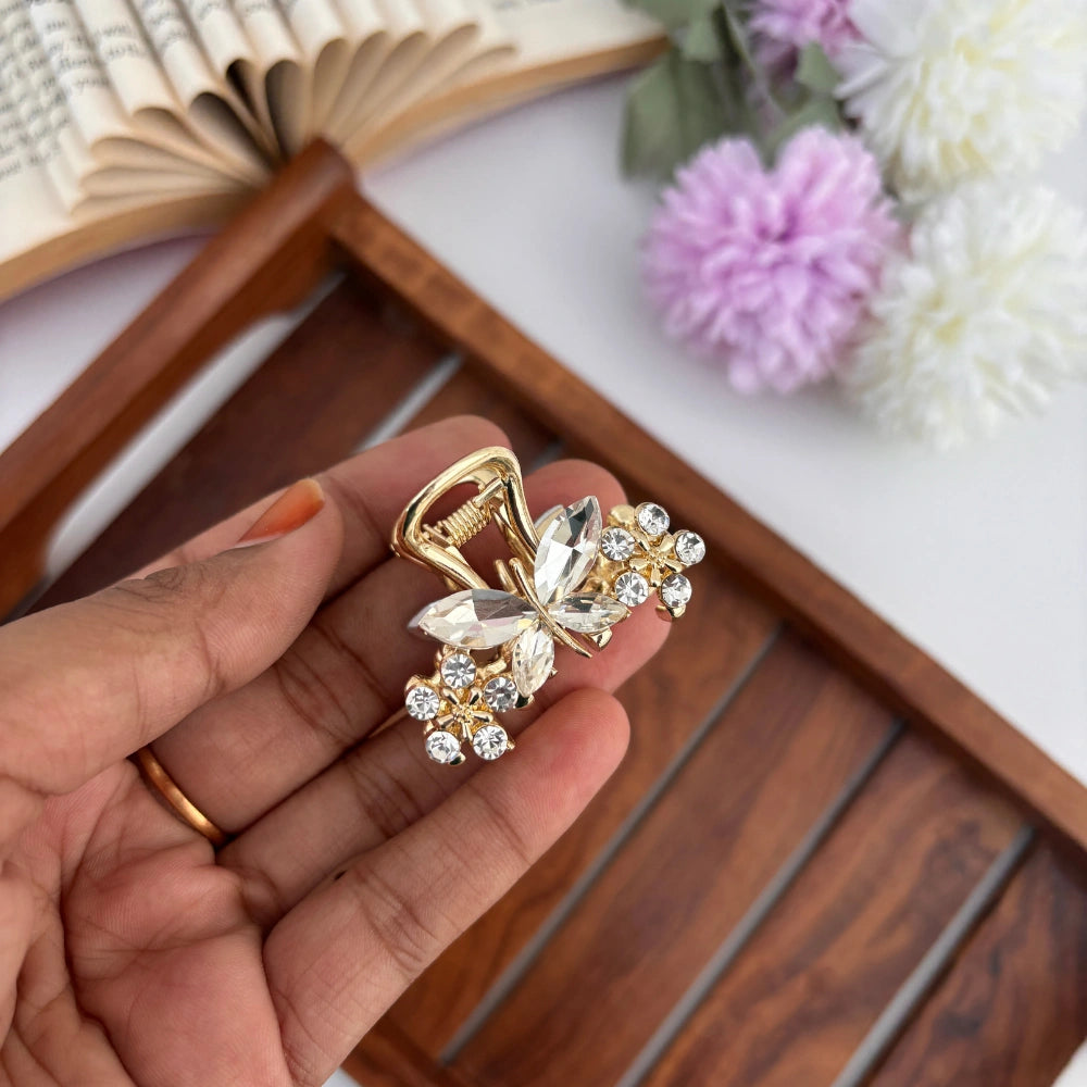 Premium Metal  Butterfly Flower Hair Claw - Medium