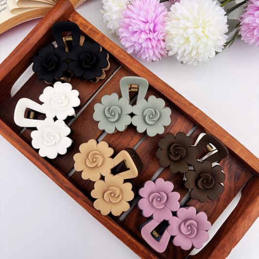 Dual Colour Rose Bloom Hair Claw - Large