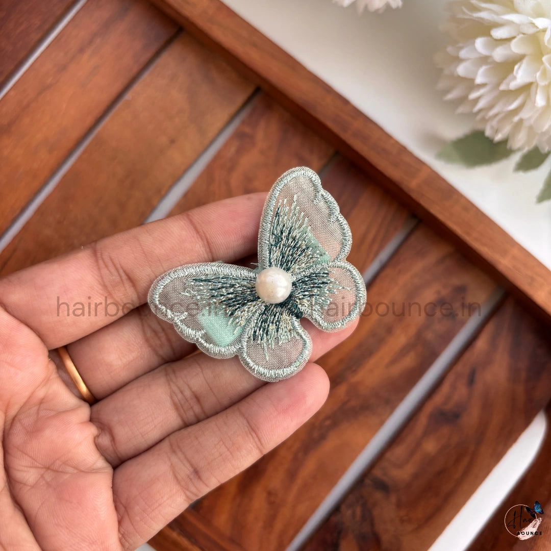 Elegant Embroidered Butterfly Hair Clip with Pearl