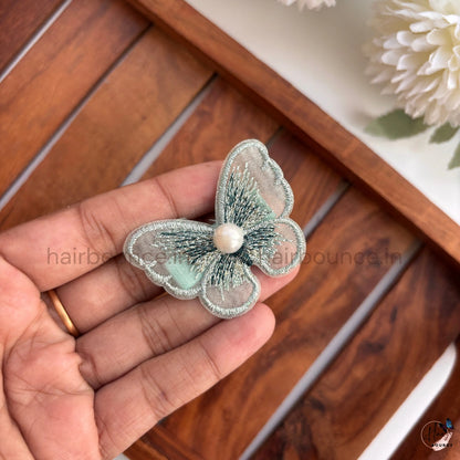 Elegant Embroidered Butterfly Hair Clip with Pearl