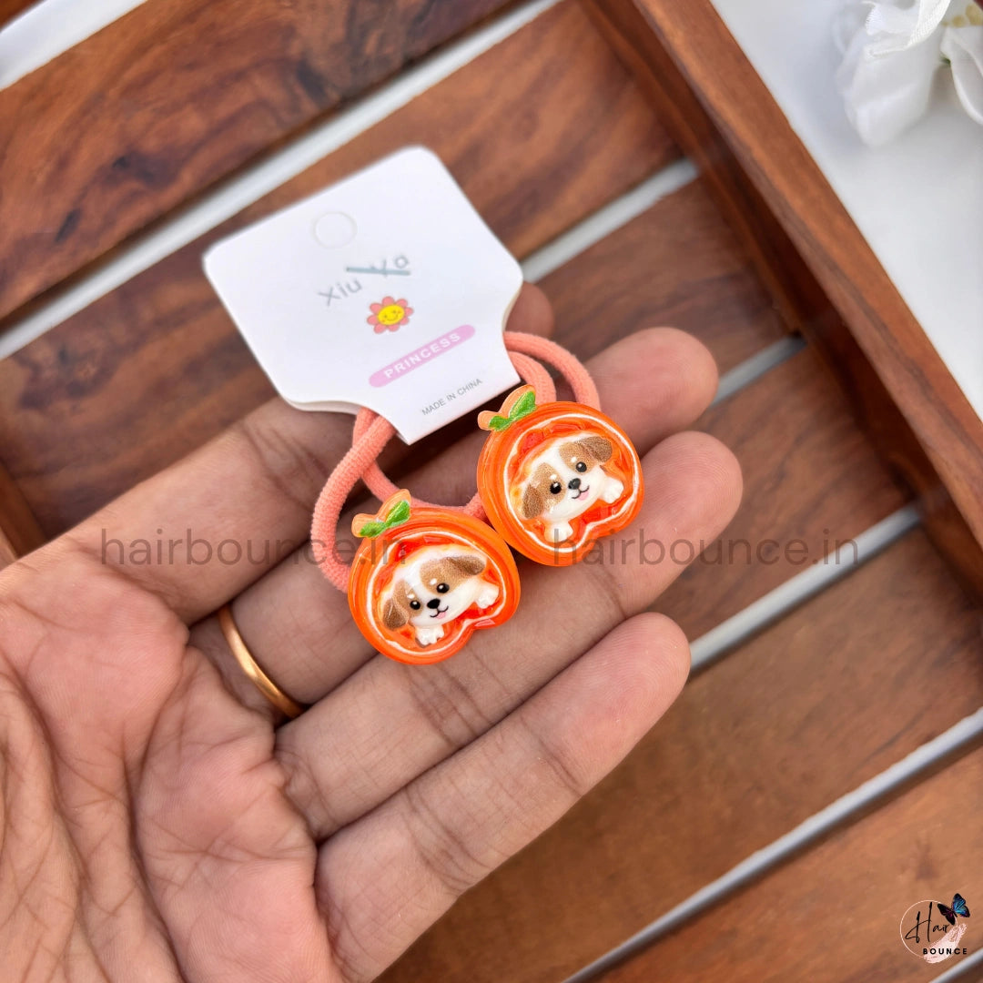 Cute Fruit & Animal Charm Ponytail Rubber Bands for Girls – Pack of 2