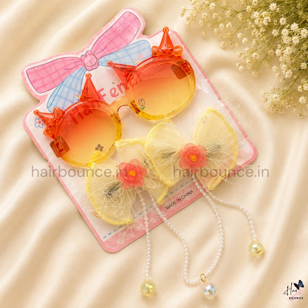 Princess Kids Sunglasses & Bow Hair Clip Gift Set - Sunglasses with Matching Hair Bows