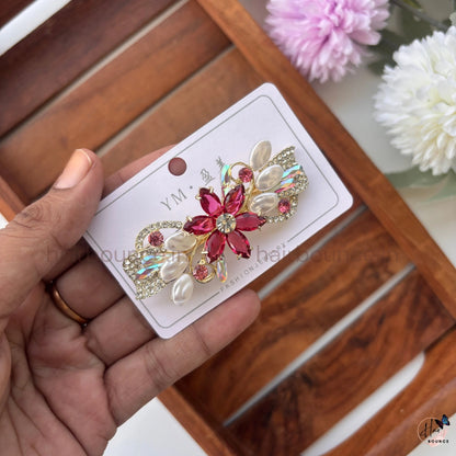Floral Crystal Hair Barrette – Pearl & Rhinestone Designer Clip