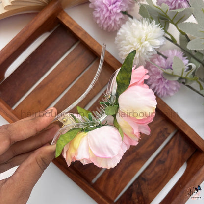 Elegant Twin Peony Curved Clip - Large