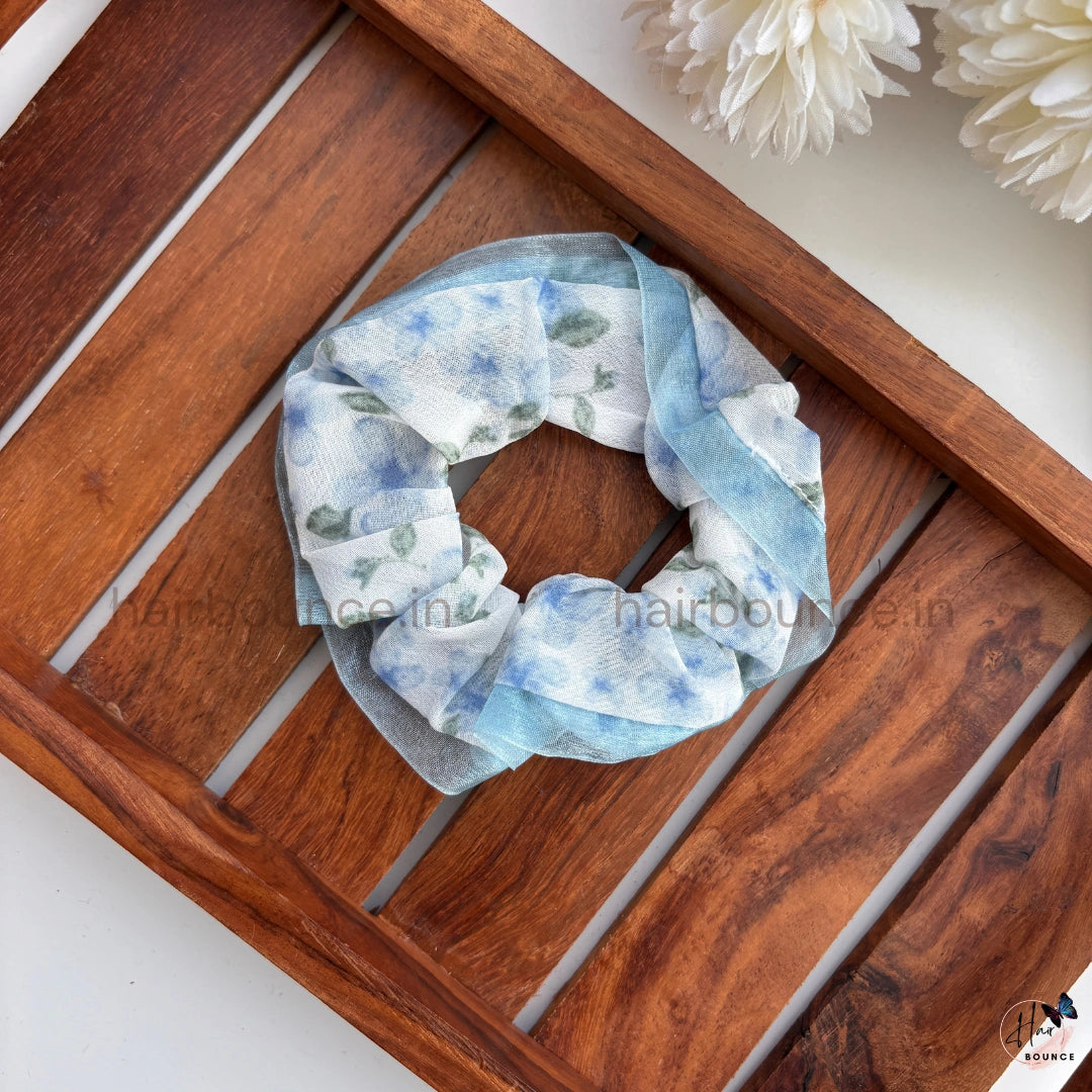 Floral Sheer Edge Scrunchie Hair Tie