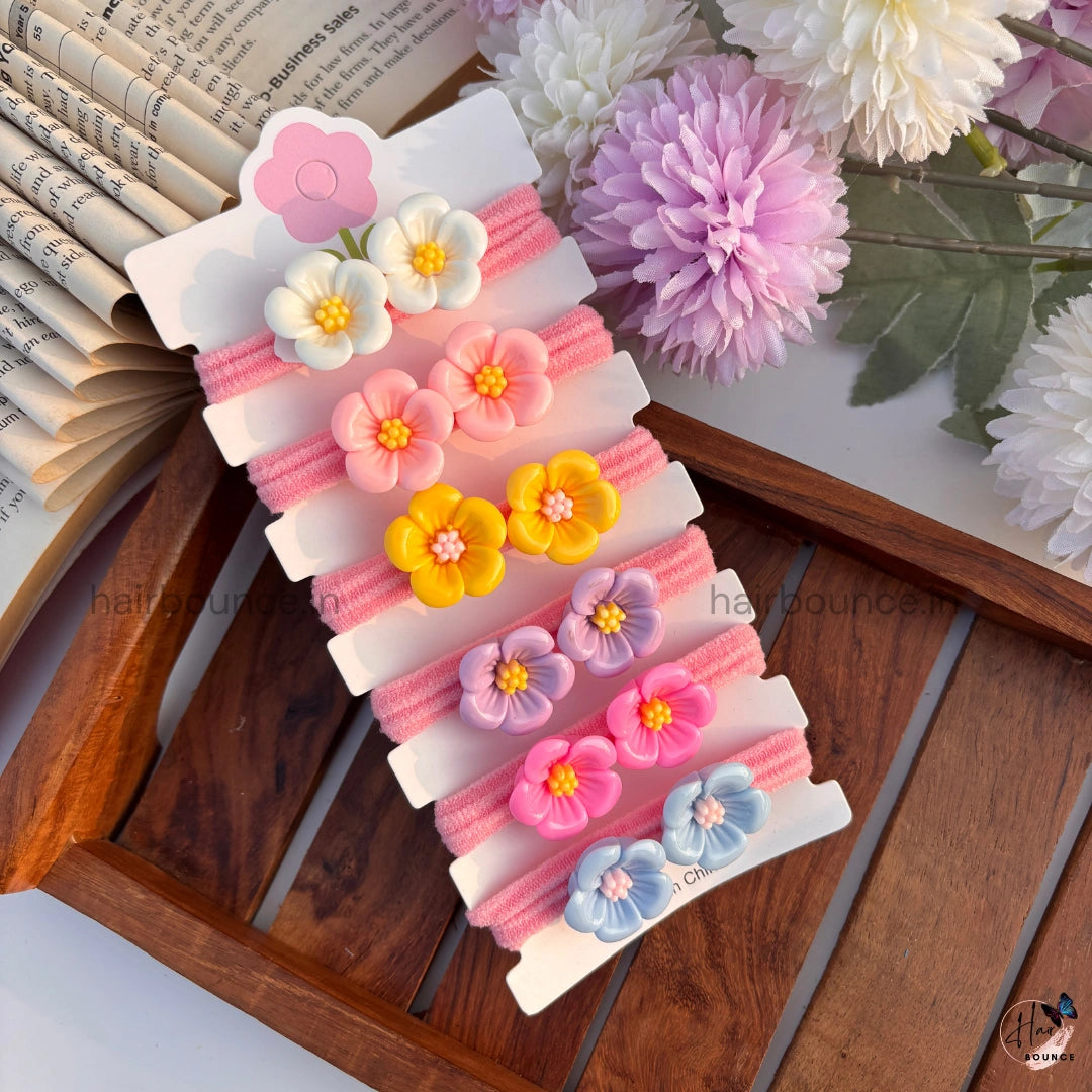 Candy Bloom Floral Hair Bands - Pack of 6