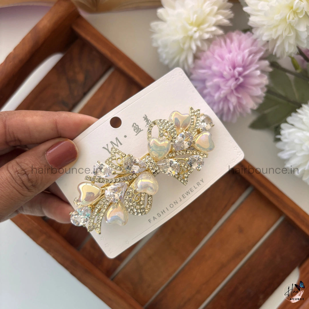 Garden Heart Bloom Crystal Bar Clip