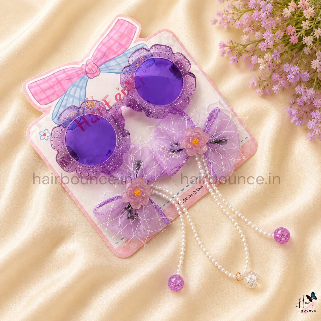 Princess Kids Sunglasses & Bow Hair Clip Gift Set - Sunglasses with Matching Hair Bows