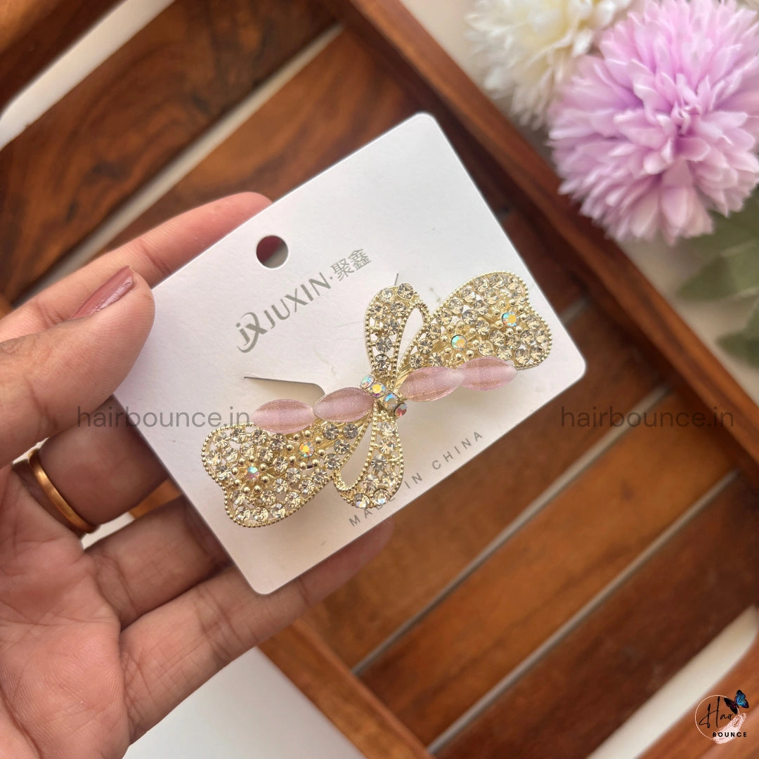 Golden Flutter Butterfly Crystal Center Clip