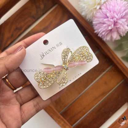Golden Flutter Butterfly Crystal Center Clip