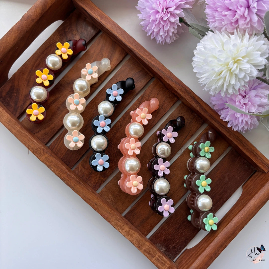 Pearl Blossom Banana Hair Clip – Large