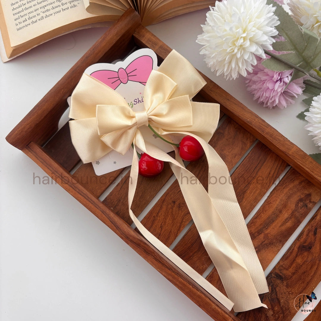 Cherry Charm Satin Bow Clip
