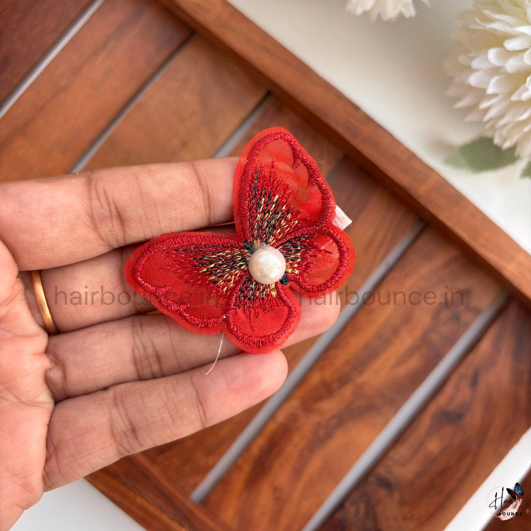 Elegant Embroidered Butterfly Hair Clip with Pearl