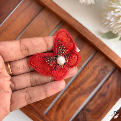 Elegant Embroidered Butterfly Hair Clip with Pearl