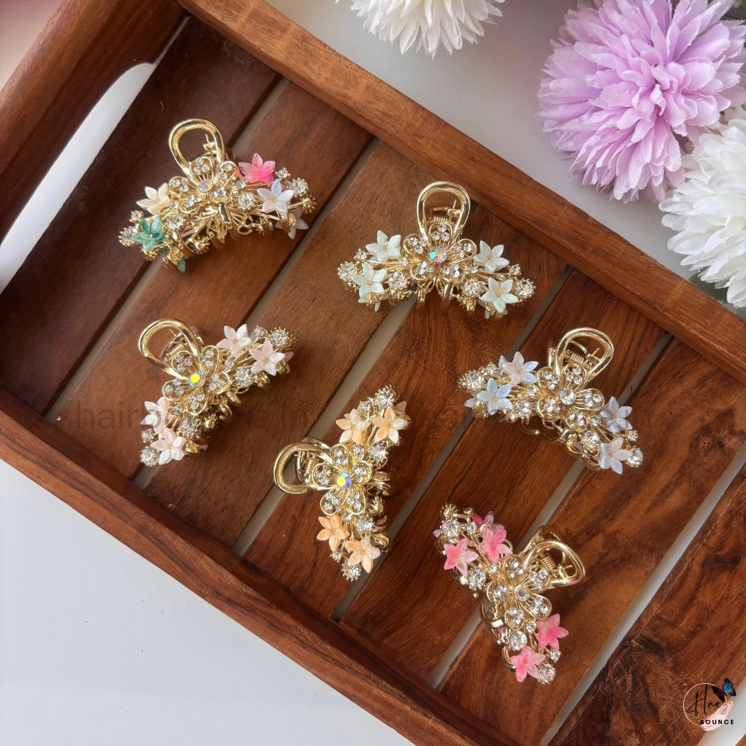 Crystal Blossom Luxe Metal Hair Claw – Medium
