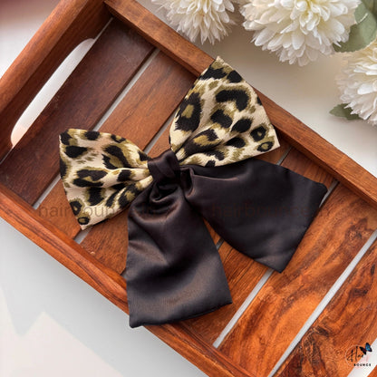Leopard Print Satin Bow Hair Clip