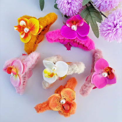 Fur Loop with Flower Hair Claw - Large