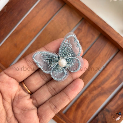 Elegant Embroidered Butterfly Hair Clip with Pearl
