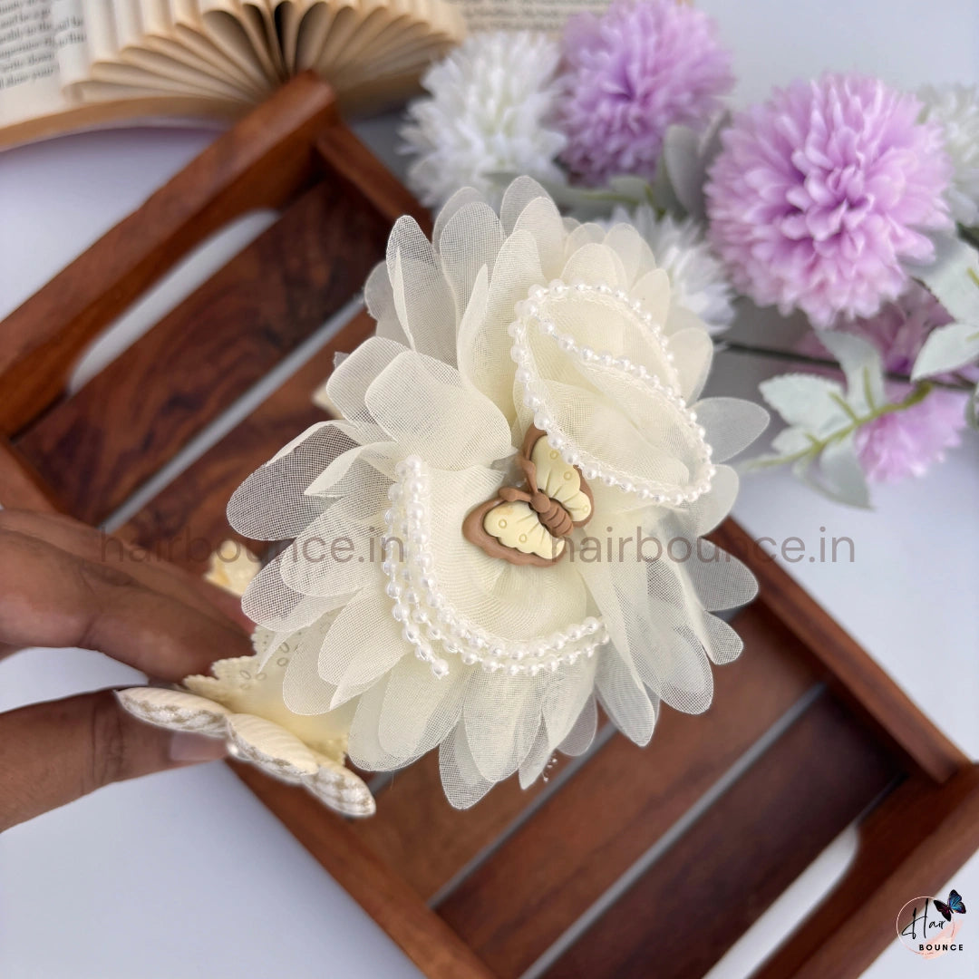 Butterfly Pearl Mesh Floral Headband for Girls – Elegant Kids Hair Band