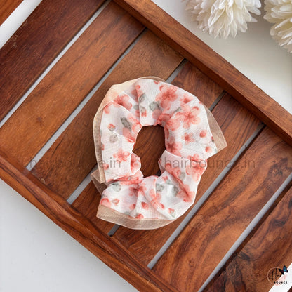 Floral Sheer Edge Scrunchie Hair Tie