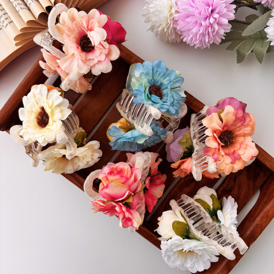 Velvet Bloom Flower Hair Claw - Medium