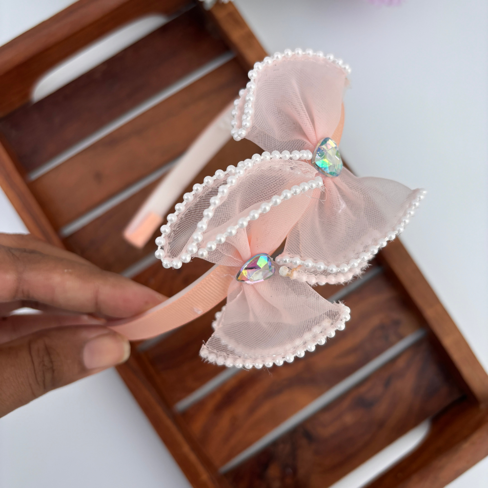 Pearl Trim Heart Bow Headband