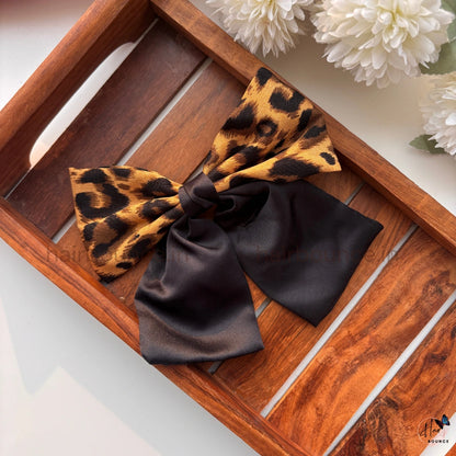 Leopard Print Satin Bow Hair Clip