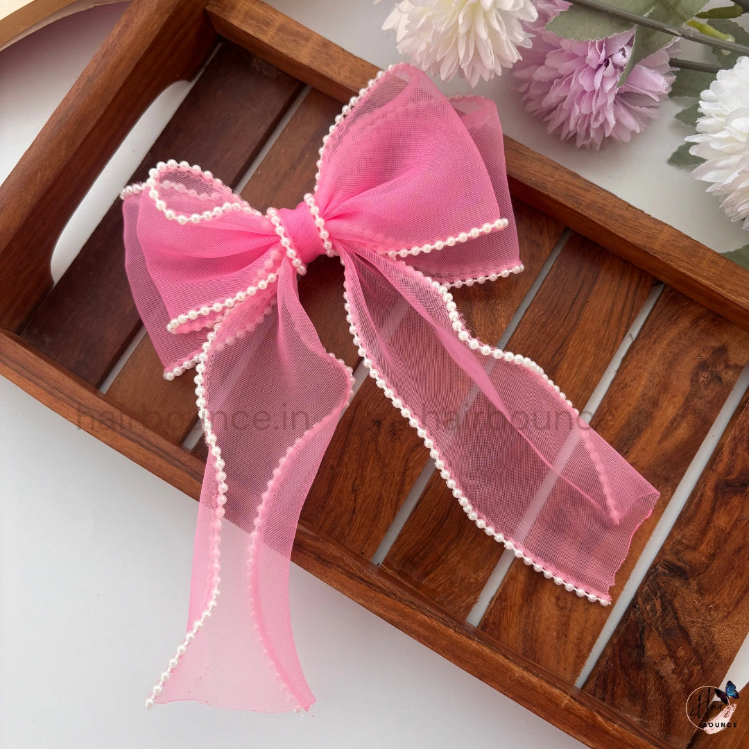 Pearl Edge Organza Bow Clip