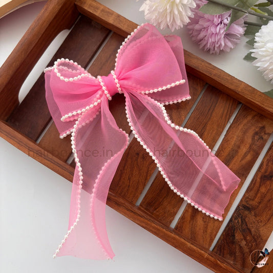 Pearl Edge Organza Bow Clip