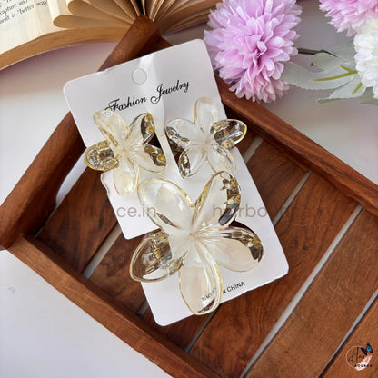 Transparent Floral Korean Style Hair Claw - Set of 3
