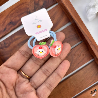 Cute Fruit & Animal Charm Ponytail Rubber Bands for Girls – Pack of 2