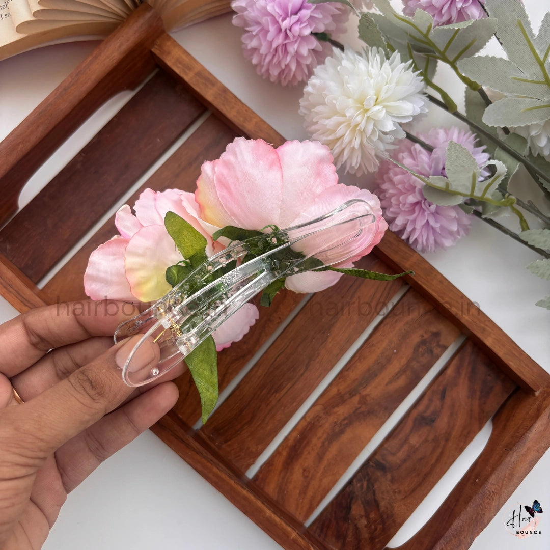Elegant Twin Peony Curved Clip - Large